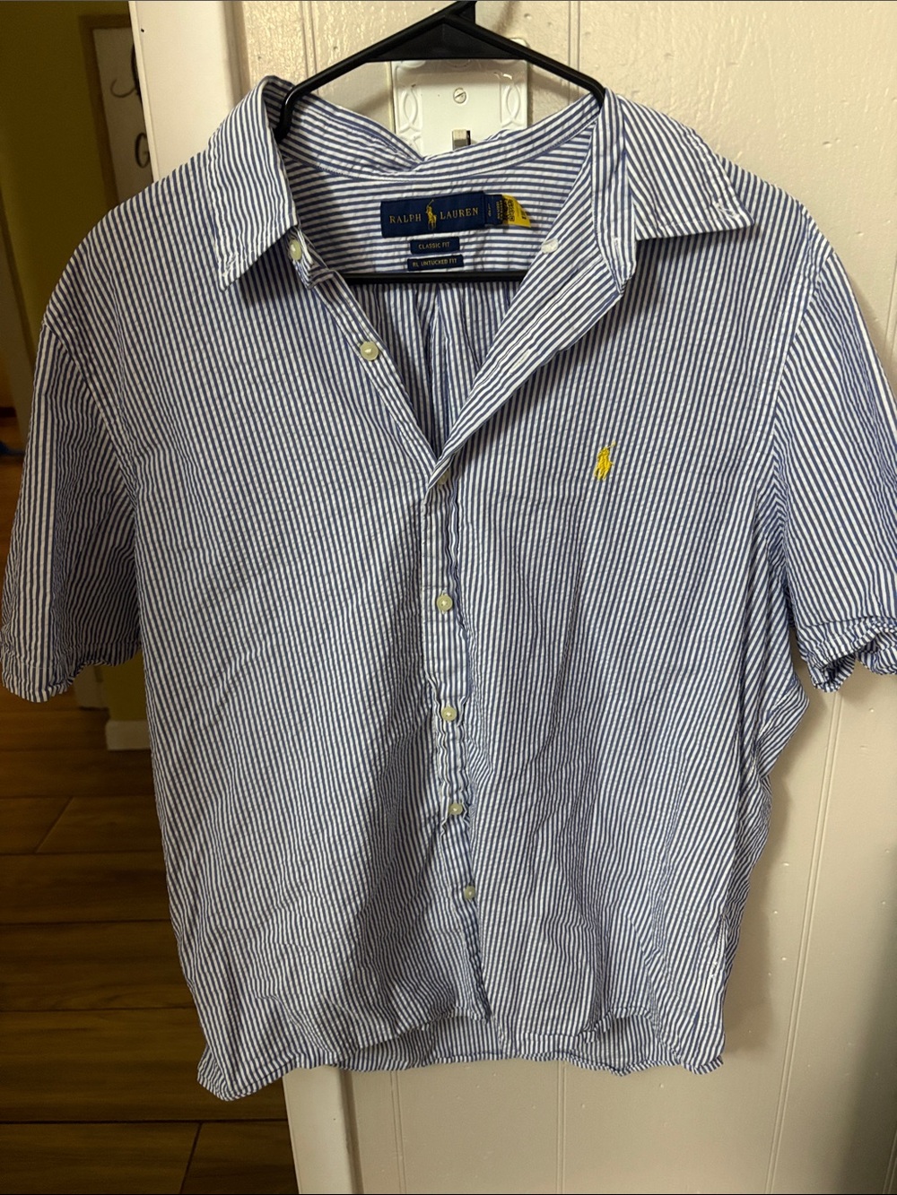 Ralph Lauren Men's Blue & White Striped Short-Sleeve Shirt